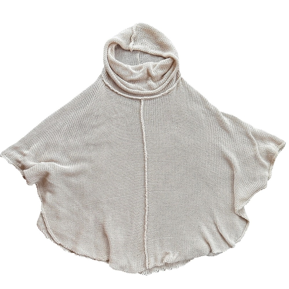 Wooden‎ Ships Poncho Sweater Women S/M Beige Cowl Neck Knit Excellent Boho